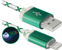 Купить  defender кабель ach03-03lt зеленый, led, usb-lightning 1м в интернет-магазине АБСМАРКЕТ!